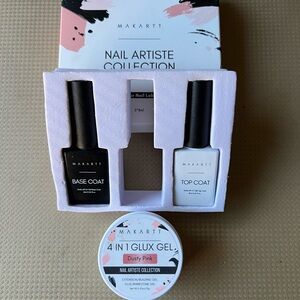 SET Makartt 4 in 1 Glux Gel Dusty Pink Top & Base Coat Nail Artiste Collection